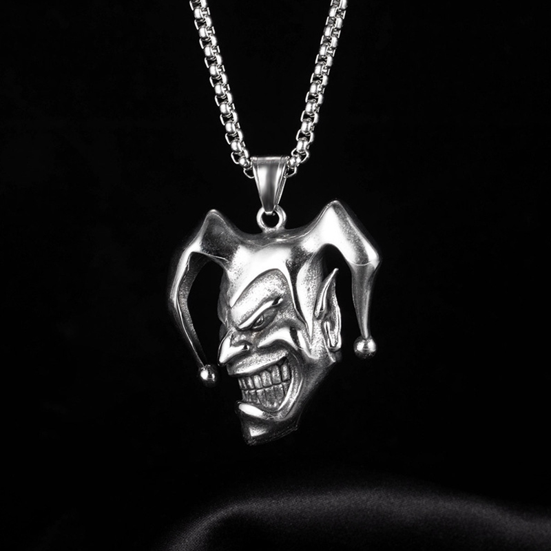 Men Accessories Neck Chain - Kalung Liontin Joker Warna Perak untuk