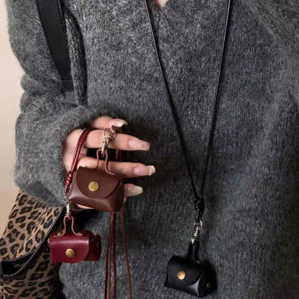 Men Accessories Neck Chain - Dompet koin leher gantung kulit Mini